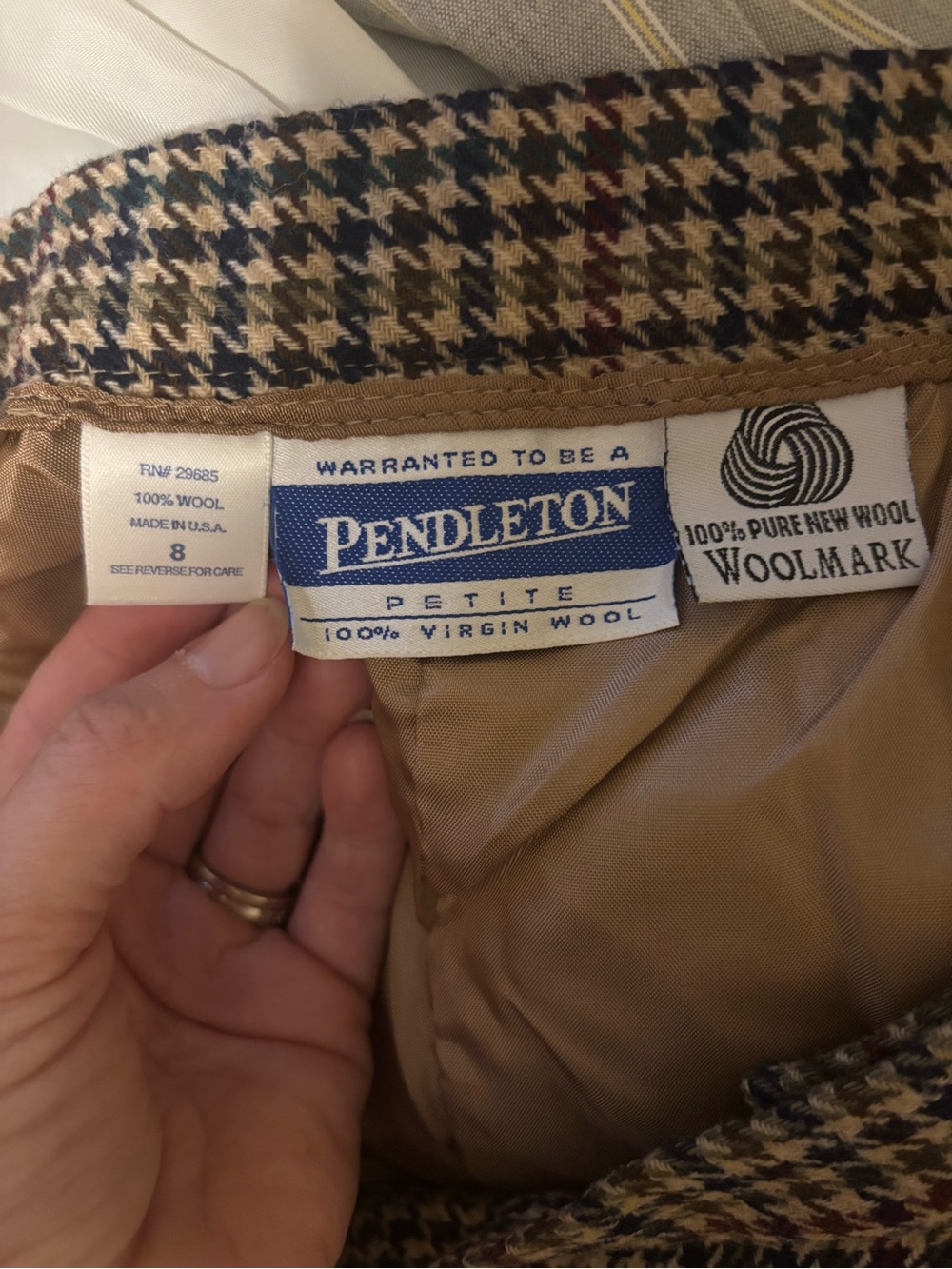 Vintage Pendleton 100% Virgin Wool Plaid Houndstooth Midi Skirt Petite 8 USA - Picture 7 of 11